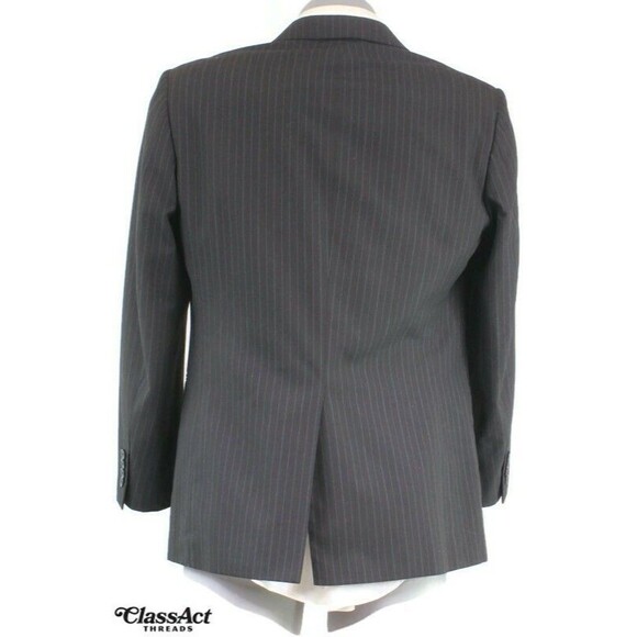 J. Ferrar Black Mens Modern Fit 2 Piece Suit 3 Btn Black Striped 40R 34" Waist - Picture 8 of 10